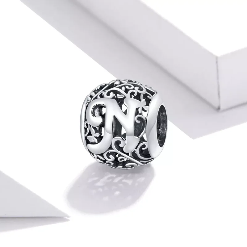 (resim) Pandora tarzı Kafes İşi Çiçek Harf N Charm - SCC1444-N - Görüntüle 2