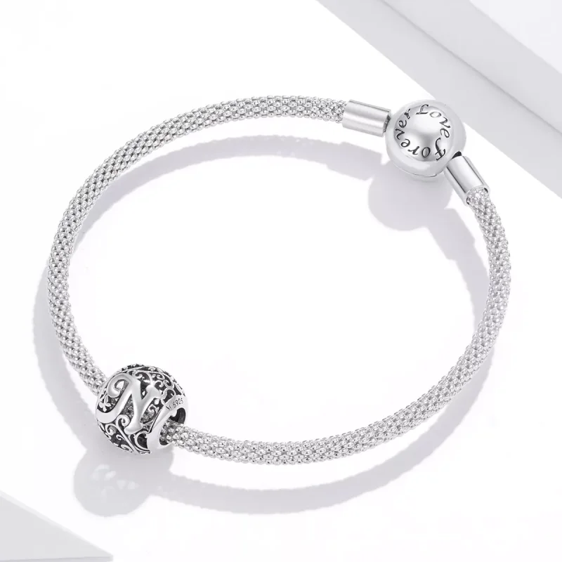 (resim) Pandora tarzı Kafes İşi Çiçek Harf N Charm - SCC1444-N - Görüntüle 3