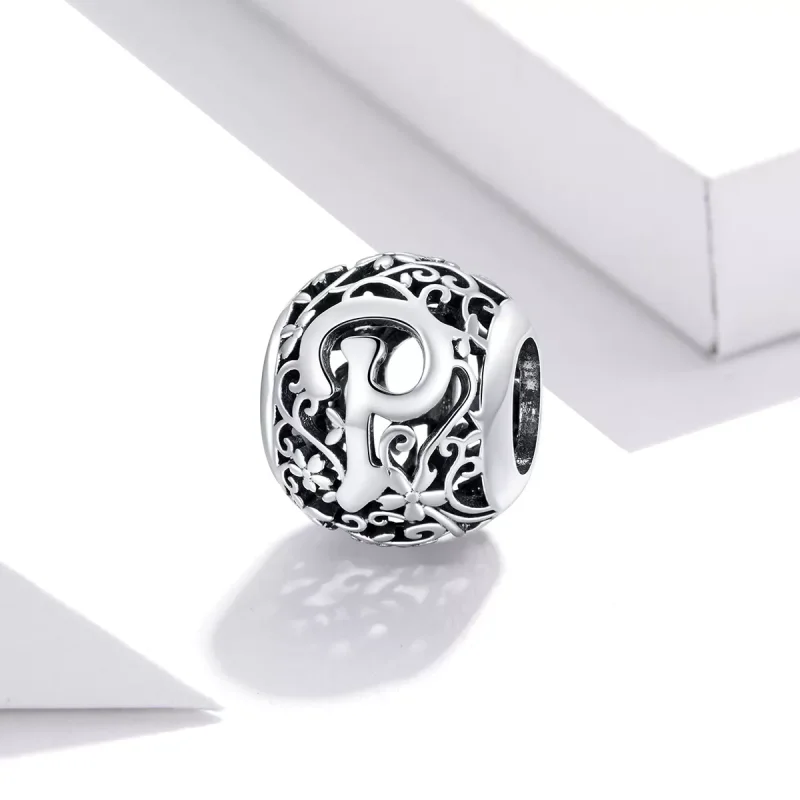(resim) Pandora tarzı Kafes İşi Çiçek Harf P Charm - SCC1444-P - Görüntüle 2