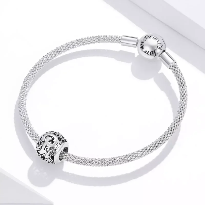 (resim) Pandora tarzı Kafes İşi Çiçek Harf P Charm - SCC1444-P - Görüntüle 3
