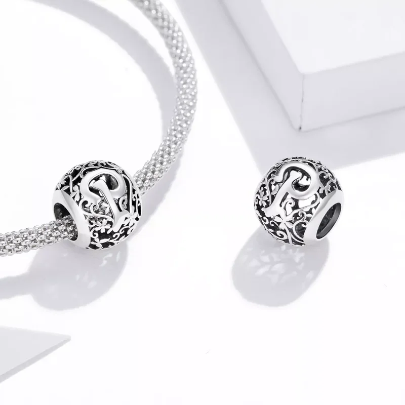 (resim) Pandora tarzı Kafes İşi Çiçek Harf P Charm - SCC1444-P - Görüntüle 4