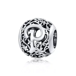 (resim) Pandora tarzı Kafes İşi Çiçek Harf P Charm - SCC1444-P
