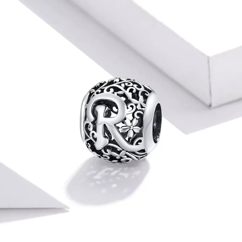 (resim) Pandora tarzı Kafes İşi Çiçek Harf R Charm - SCC1444-R - Görüntüle 2