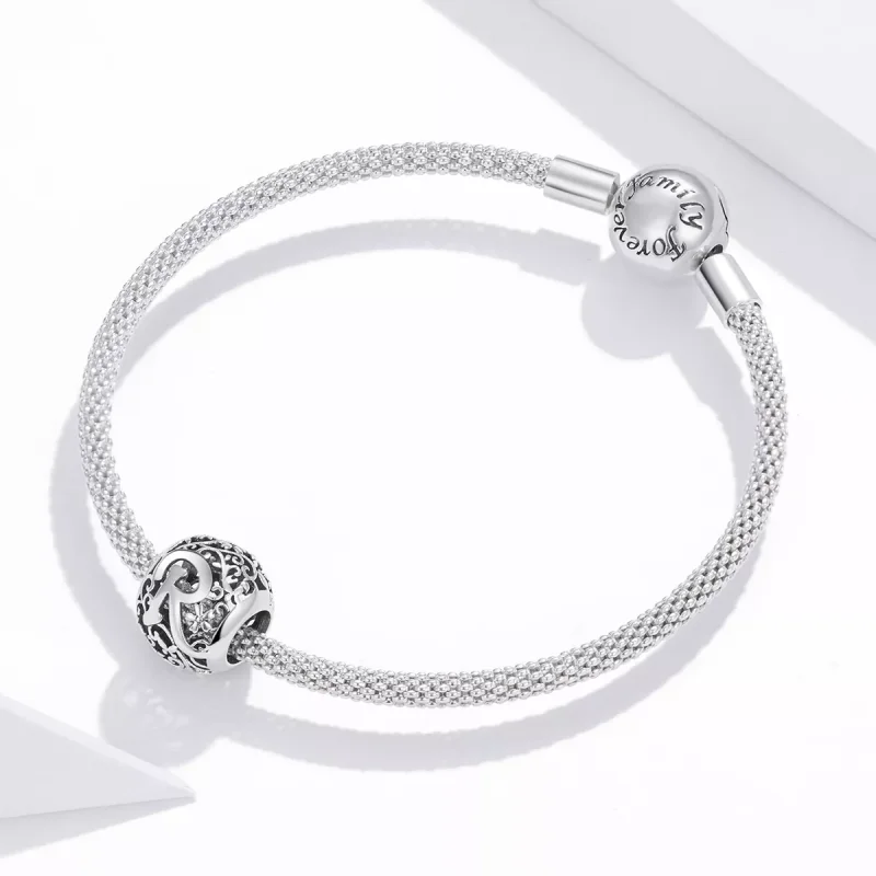 (resim) Pandora tarzı Kafes İşi Çiçek Harf R Charm - SCC1444-R - Görüntüle 3