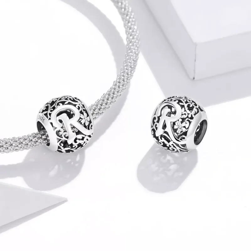 (resim) Pandora tarzı Kafes İşi Çiçek Harf R Charm - SCC1444-R - Görüntüle 4