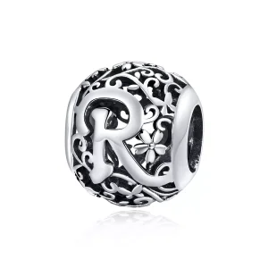 (resim) Pandora tarzı Kafes İşi Çiçek Harf R Charm - SCC1444-R