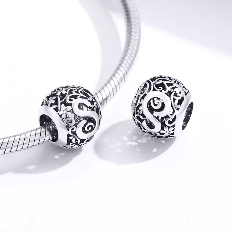 (resim) Pandora tarzı Kafes İşi Çiçek Harf S Charm - SCC1444-S - Görüntüle 4