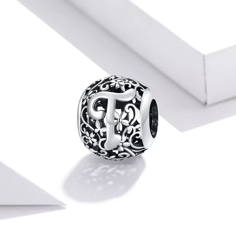 (resim) Pandora tarzı Kafes İşi Çiçek Harf T Charm - SCC1444-T - Görüntüle 2