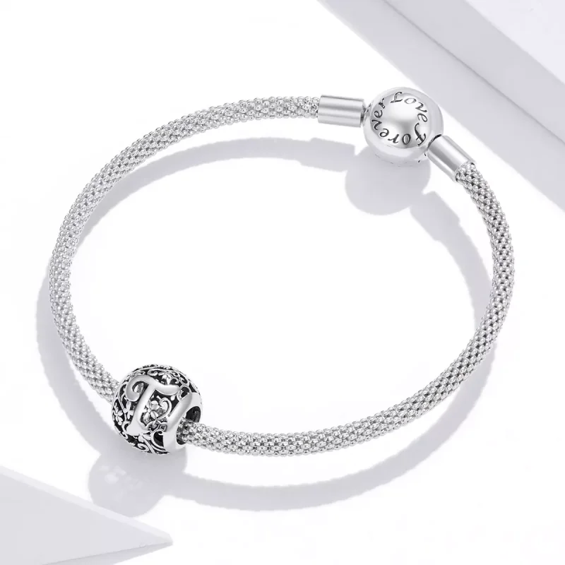 (resim) Pandora tarzı Kafes İşi Çiçek Harf T Charm - SCC1444-T - Görüntüle 3