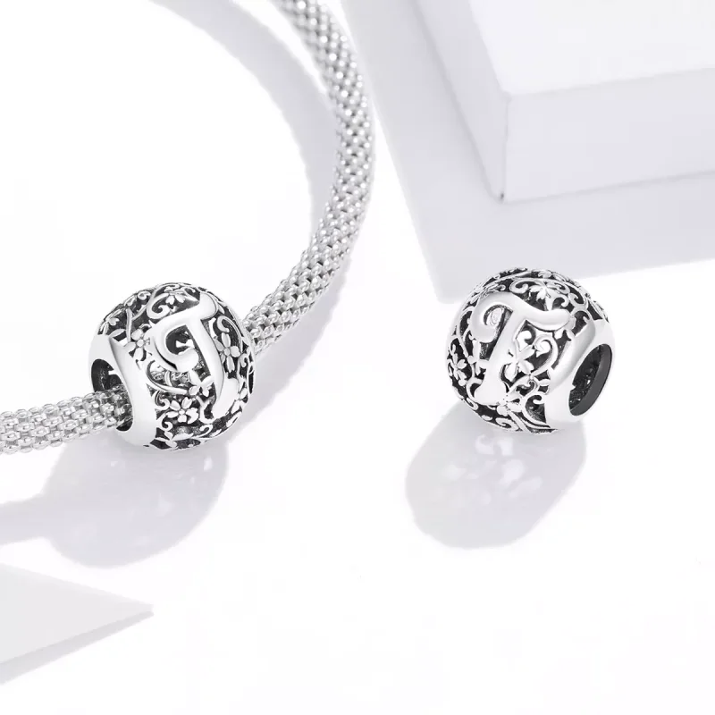(resim) Pandora tarzı Kafes İşi Çiçek Harf T Charm - SCC1444-T - Görüntüle 4