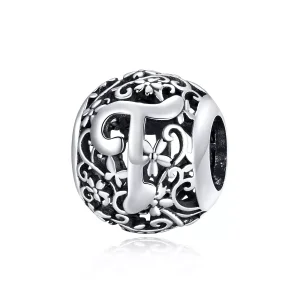 (resim) Pandora tarzı Kafes İşi Çiçek Harf T Charm - SCC1444-T