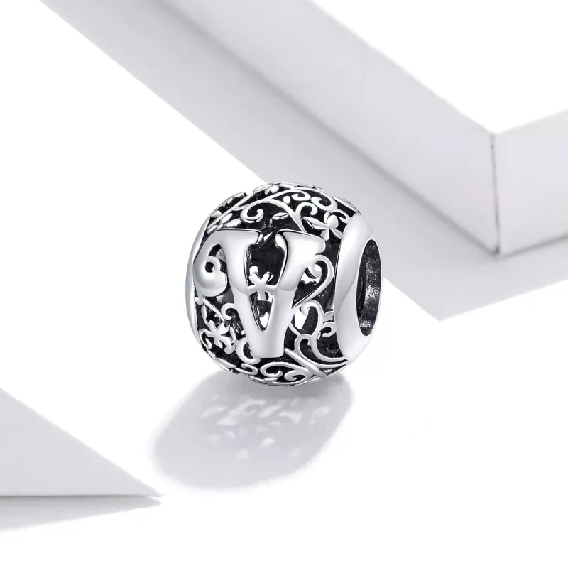 (resim) Pandora tarzı Kafes İşi Çiçek Harf V Charm - SCC1444-V - Görüntüle 2
