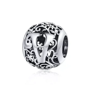 (resim) Pandora tarzı Kafes İşi Çiçek Harf V Charm - SCC1444-V