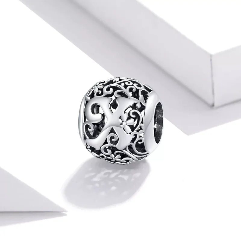 (resim) Pandora tarzı Kafes İşi Çiçek Harf X Charm - SCC1444-X - Görüntüle 2
