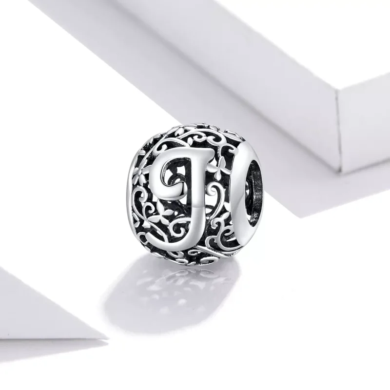 (resim) Pandora tarzı Kafes İşi Çiçek Harfi J Charm - SCC1444-J - Görüntüle 2