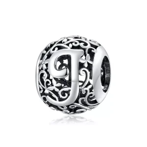 (resim) Pandora tarzı Kafes İşi Çiçek Harfi J Charm - SCC1444-J