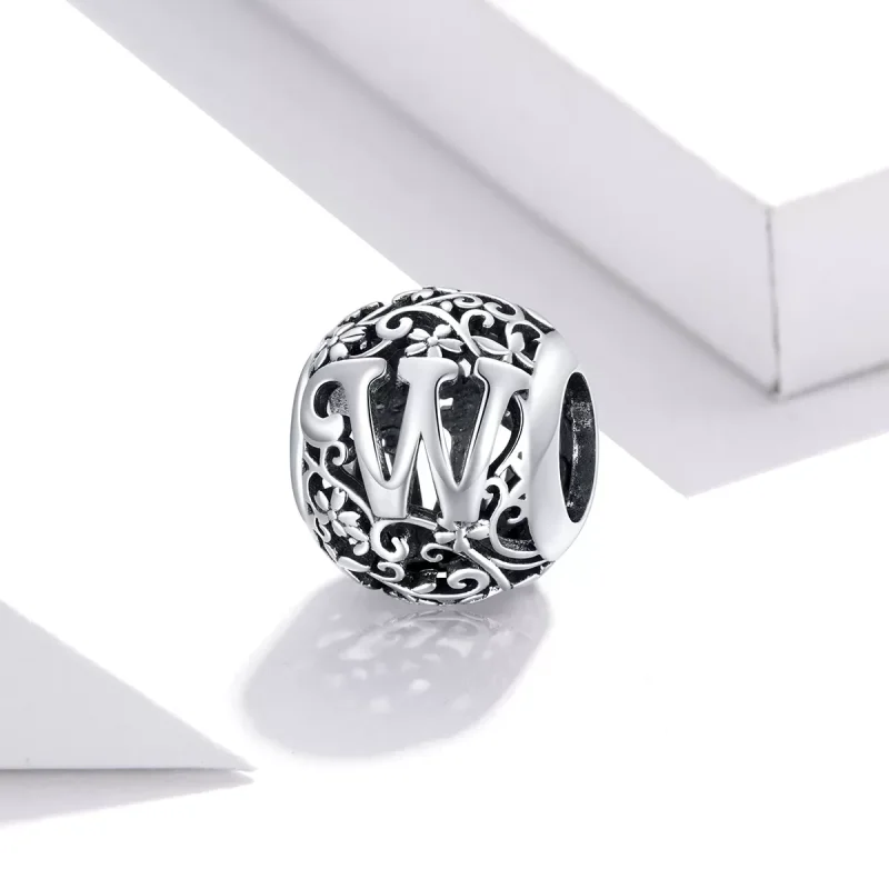 (resim) Pandora tarzı Kafes İşi Çiçek Harfi W Charm - SCC1444-W - Görüntüle 2