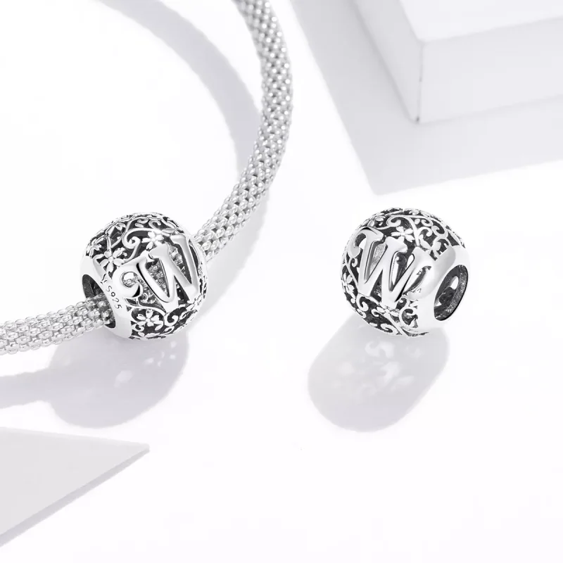 (resim) Pandora tarzı Kafes İşi Çiçek Harfi W Charm - SCC1444-W - Görüntüle 4
