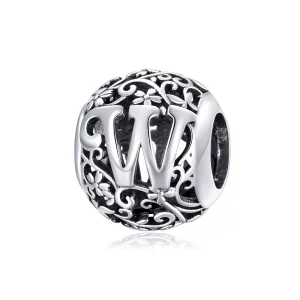 (resim) Pandora tarzı Kafes İşi Çiçek Harfi W Charm - SCC1444-W