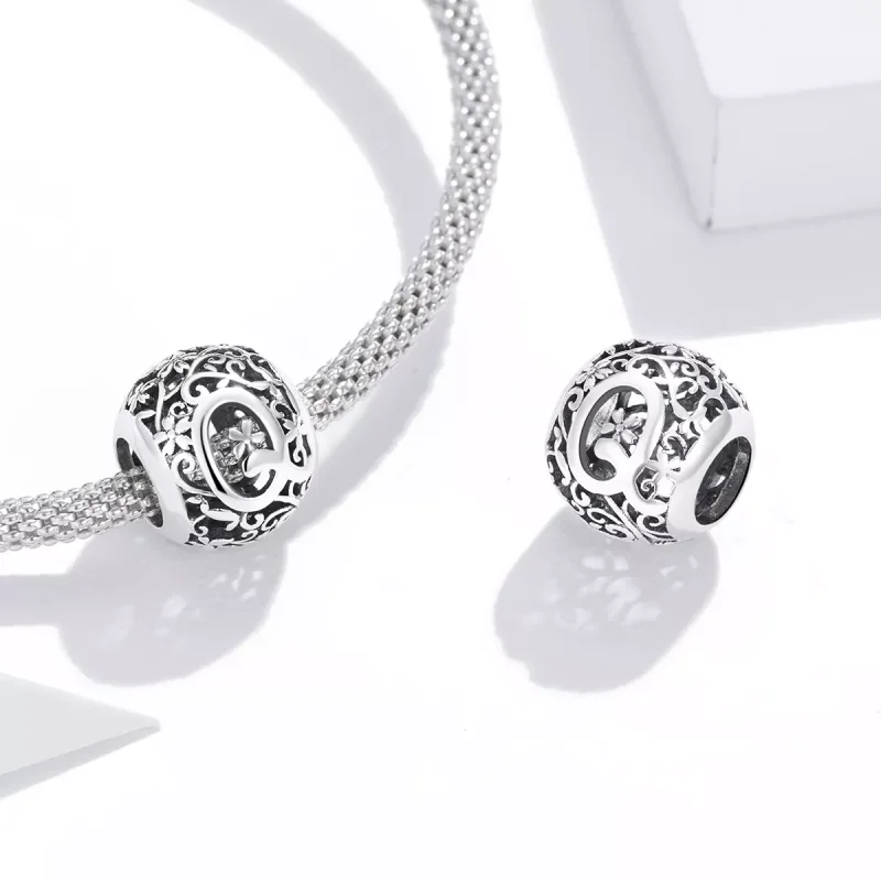 (resim) Pandora tarzı Kafes İşi Çiçek Mektup Q Charm - SCC1444-Q - Görüntüle 4