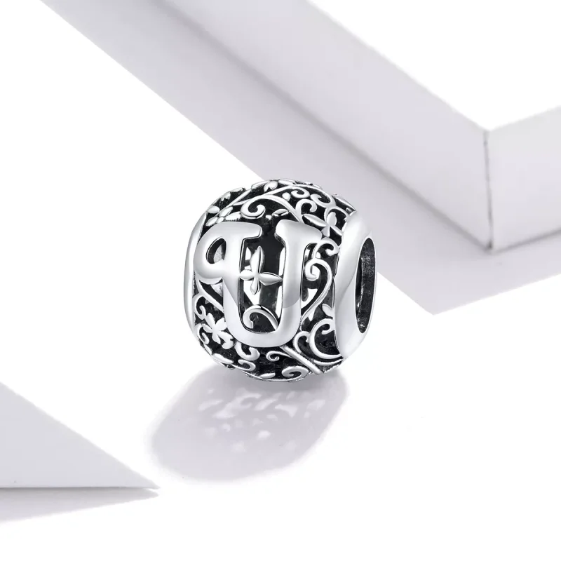 (resim) Pandora tarzı Kafes İşi Çiçek U Harfi Charm - SCC1444-U - Görüntüle 2