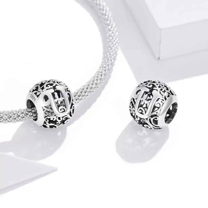 (resim) Pandora tarzı Kafes İşi Çiçek U Harfi Charm - SCC1444-U - Görüntüle 4