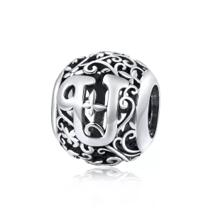 (resim) Pandora tarzı Kafes İşi Çiçek U Harfi Charm - SCC1444-U