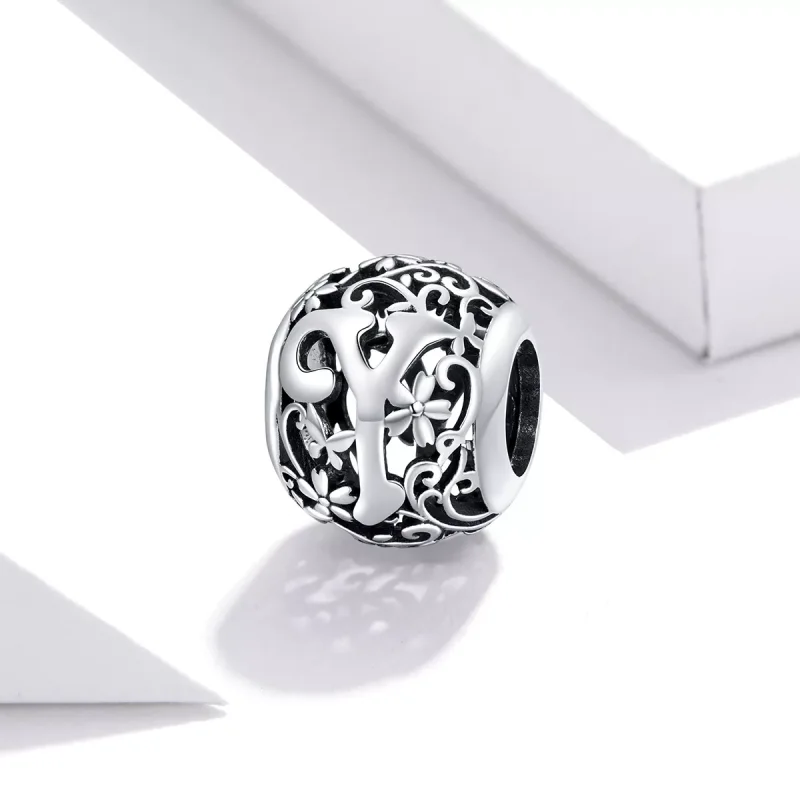 (resim) Pandora tarzı Kafes İşi Çiçek Y Harfi Charm - SCC1444-Y - Görüntüle 2