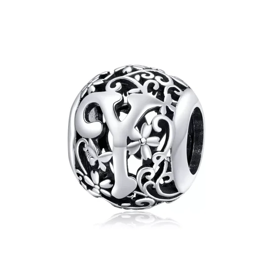 (resim) Pandora tarzı Kafes İşi Çiçek Y Harfi Charm - SCC1444-Y