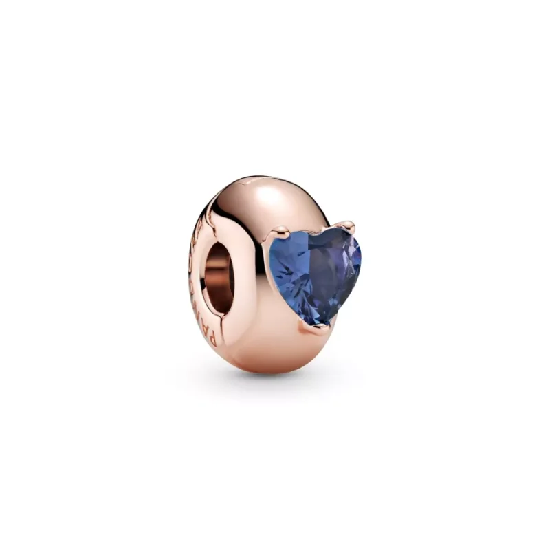 (resim) Pandora 14k rose altın kaplama Mavi Kalp Solitaire Klips - 789203C02