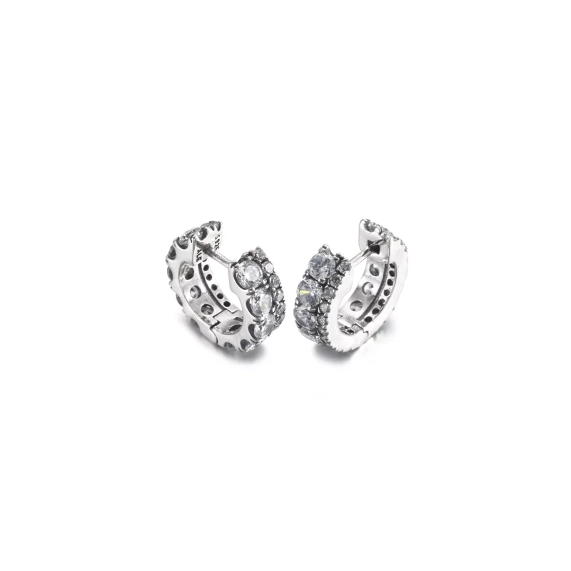 (resim) PANDORA Çift Bantlı Pavé Hoop Küpeler - 290058C01 - Görüntüle 3
