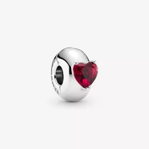 (resim) PANDORA Kırmızı Kalp Tek Taşlı Klips Süs - 799203C01