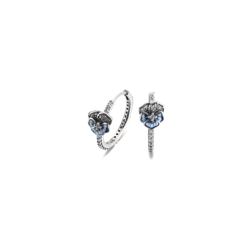 (resim) PANDORA Mavi Pansy Çiçeği Hoop Küpe - 290775C01 - Görüntüle 2