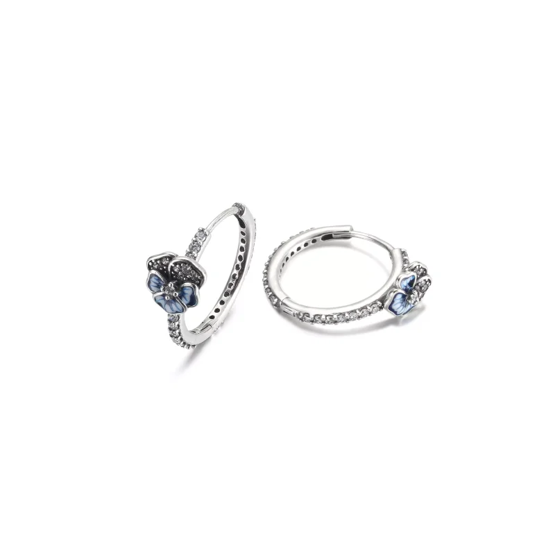 (resim) PANDORA Mavi Pansy Çiçeği Hoop Küpe - 290775C01 - Görüntüle 3