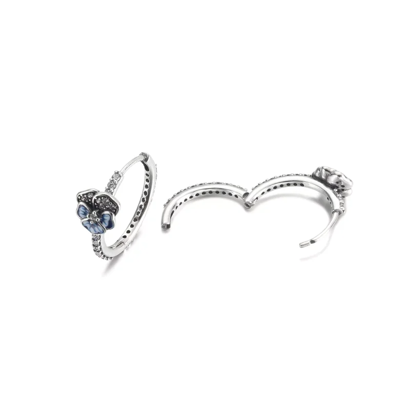 (resim) PANDORA Mavi Pansy Çiçeği Hoop Küpe - 290775C01 - Görüntüle 4