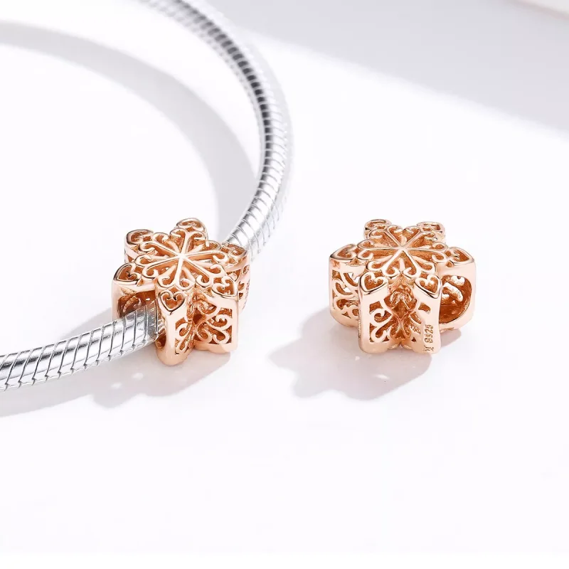 (resim) Pandora tarzı 14k rose altın kaplama Kar tane -leri Charm - SCC719-C - Görüntüle 2