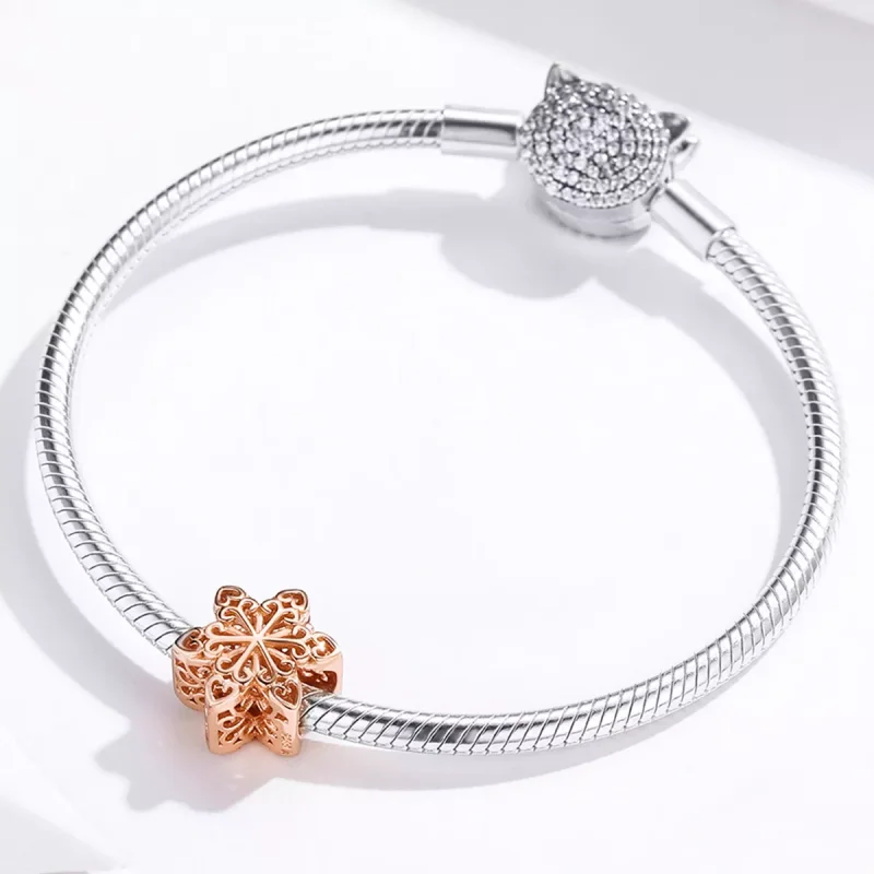 (resim) Pandora tarzı 14k rose altın kaplama Kar tane -leri Charm - SCC719-C - Görüntüle 4