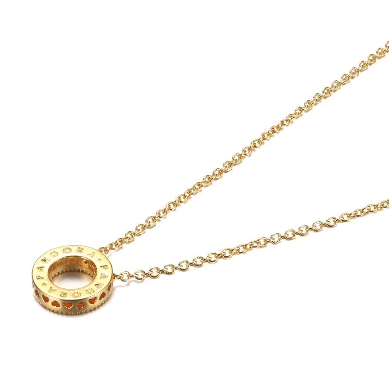 (resim) Pandora 14k altın kaplama Pandora Logo Pavé Daire Kolye - 367436C01 - Görüntüle 3