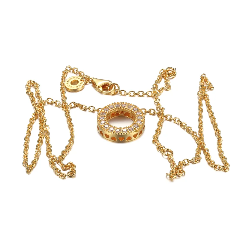 (resim) Pandora 14k altın kaplama Pandora Logo Pavé Daire Kolye - 367436C01 - Görüntüle 5