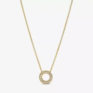(resim) Pandora 14k altın kaplama Pandora Logo Pavé Daire Kolye - 367436C01