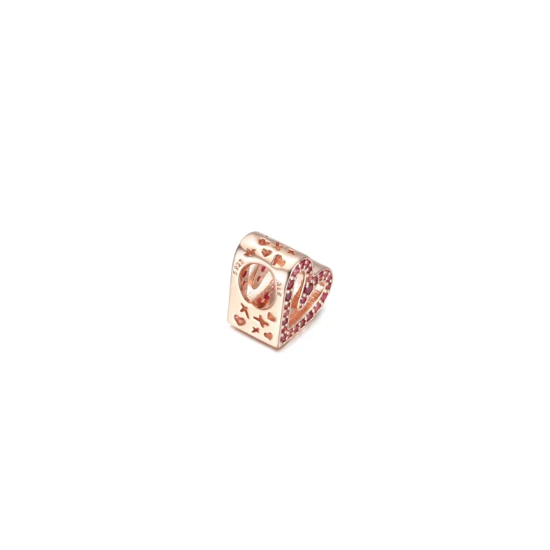 (resim) Pandora 14k rose altın kaplama ışıltılı yakut kırmızı pembe serbest kalp Charm - - Görüntüle 3