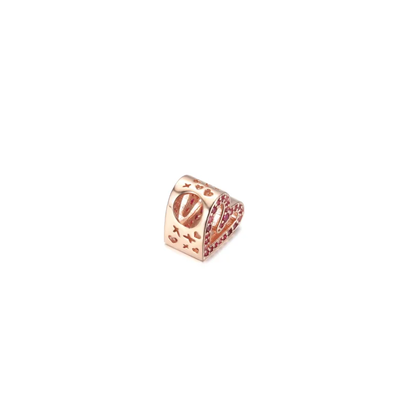 (resim) Pandora 14k rose altın kaplama ışıltılı yakut kırmızı pembe serbest kalp Charm - - Görüntüle 4