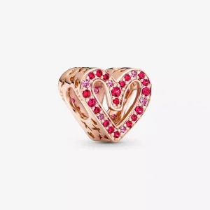 (resim) Pandora 14k rose altın kaplama ışıltılı yakut kırmızı pembe serbest kalp Charm - 788692C02