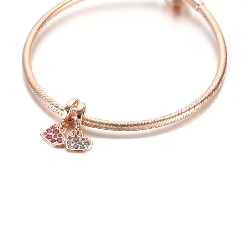 (resim) Pandora 14k rose altın kaplama Kraliyet Mor Pavé Eğik Kalp Sallantılı Charm - 78 - Görüntüle 3