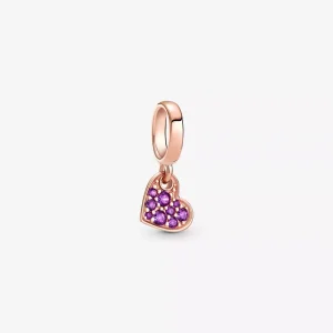 (resim) Pandora 14k rose altın kaplama Kraliyet Mor Pavé Eğik Kalp Sallantılı Charm - 789404C03