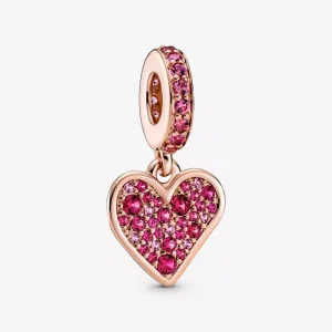 (resim) Pandora 14k rose altın kaplama Pavé Serbest Kalp Sallantılı Charm - 789565C01