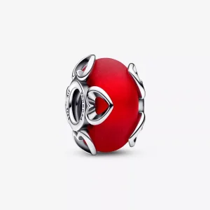 (resim) PANDORA Mat Kırmızı Murano Camı ve Kalpler Süsü - 792497C01