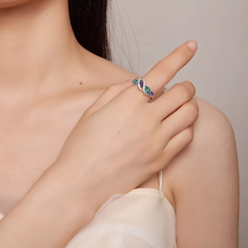 (resim) Pandora Stil Renkli Nano-Zirkonlu Lüks Sarma Yüzük - BSR402 - Görüntüle 6
