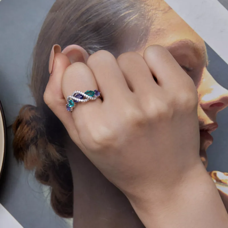 (resim) Pandora Stil Renkli Nano-Zirkonlu Lüks Sarma Yüzük - BSR402 - Görüntüle 7