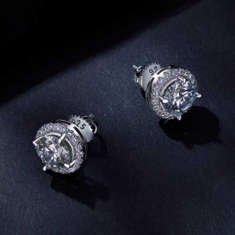 (resim) Pandora Stili 1 Karat Moissanite Küpe (İki Sertifika) - MSE039 - Görüntüle 3